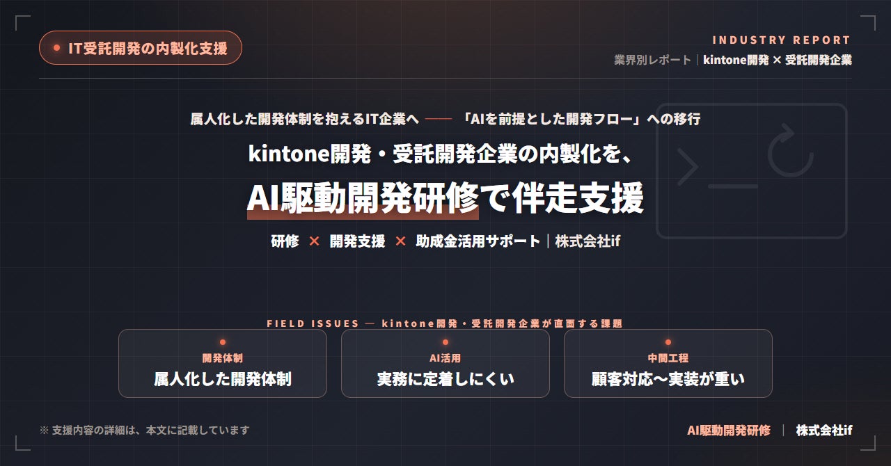 株式会社if、kintone開発・受託開発企業の属人化解消に向けた「AI駆動開発の内製化テーマ4類型」を発表──開発フローのスキル化・並列開発体制への移行を伴走支援